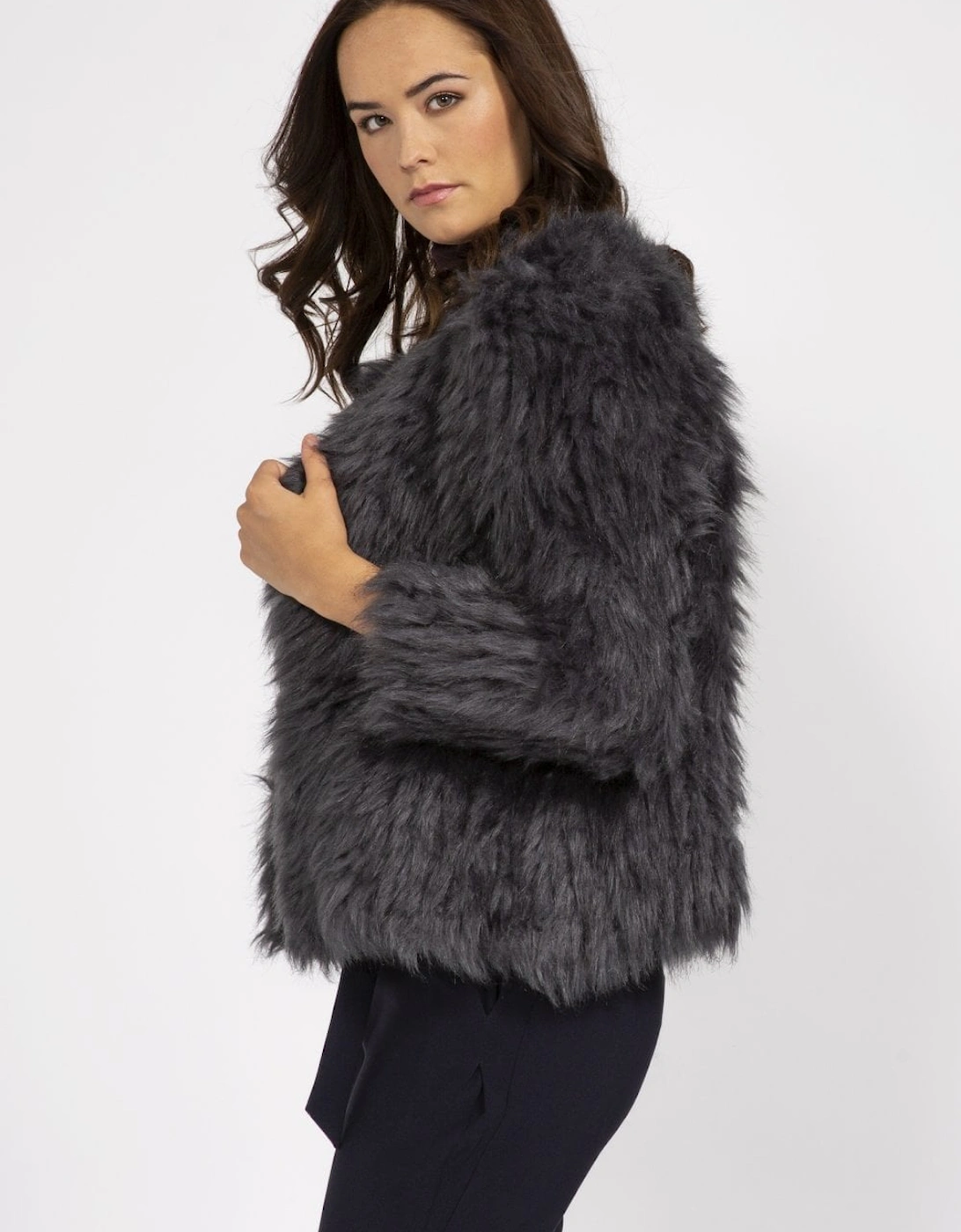 Grey Hand Knitted Faux Fur Jacket