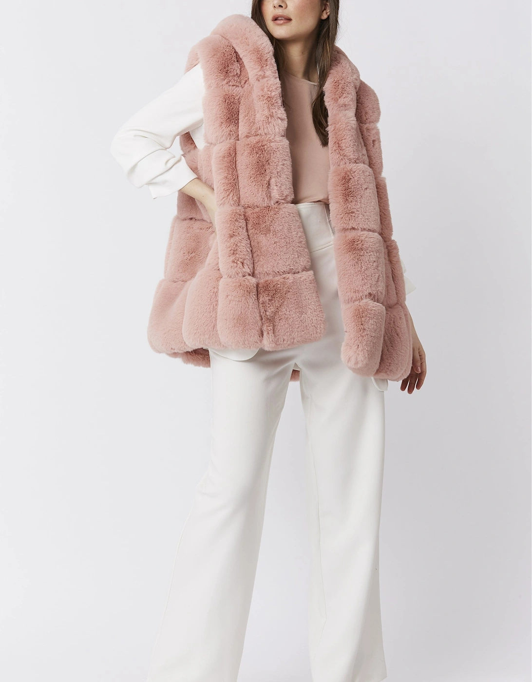 Pink Faux Fur Long Hooded Gilet, 13 of 12