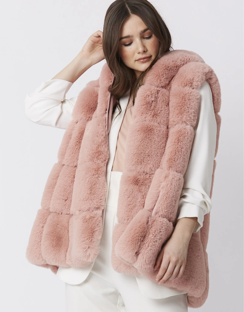 Pink Faux Fur Long Hooded Gilet