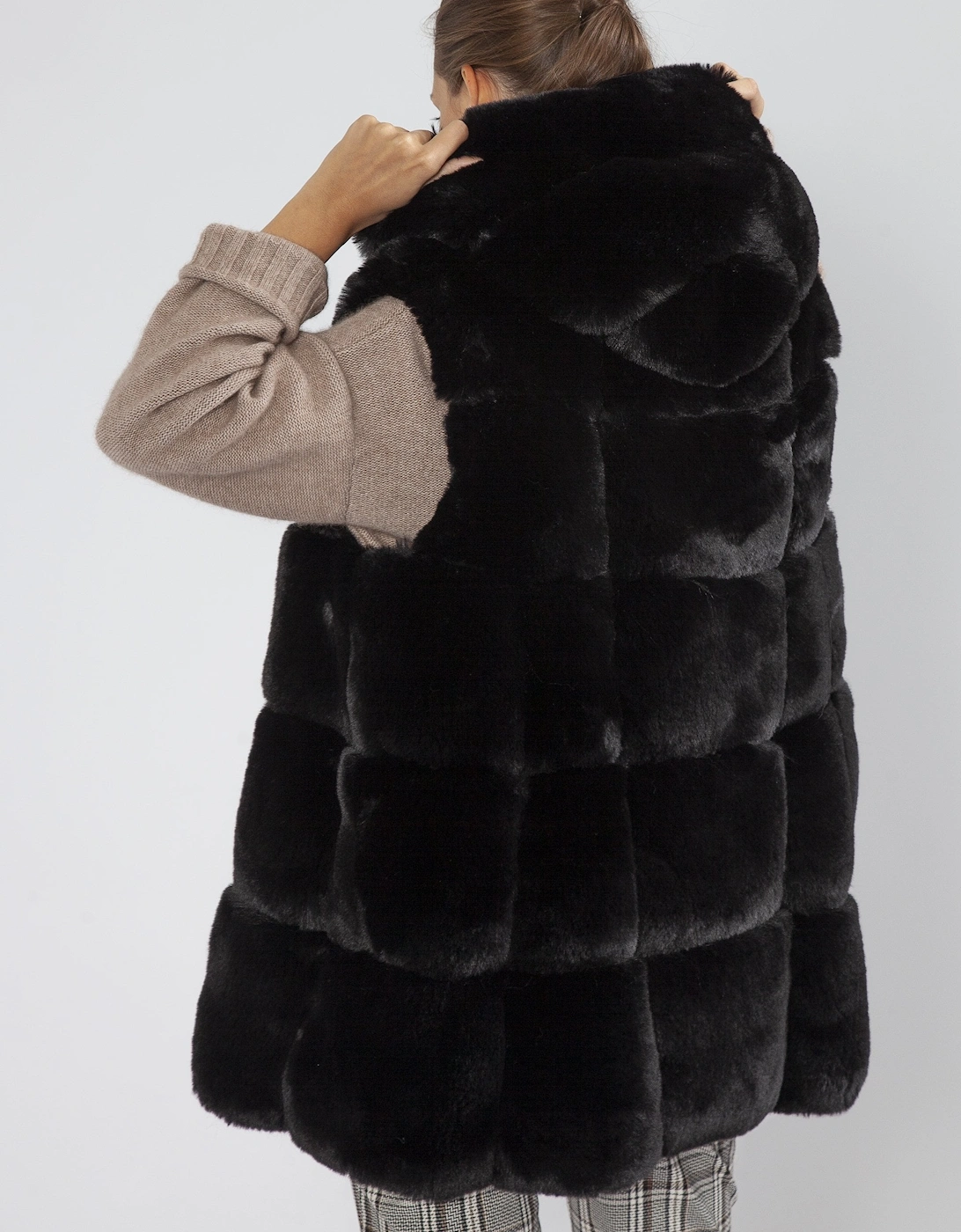 Black Faux Fur Long Hooded Gilet