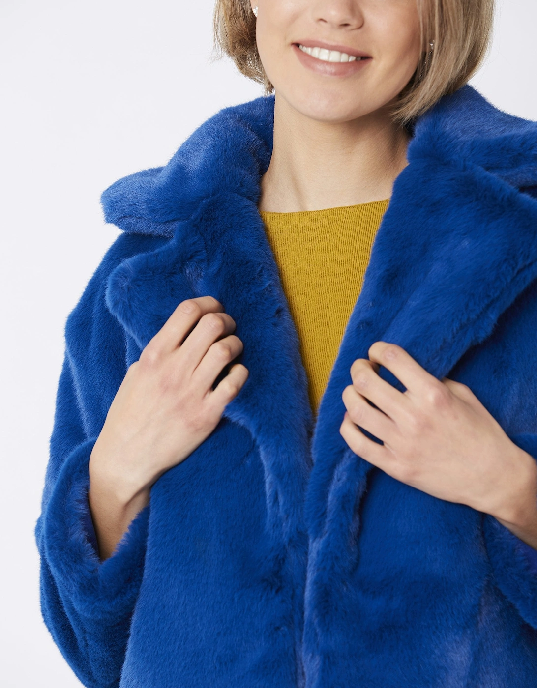 Blue Faux Fur Cropped Coat