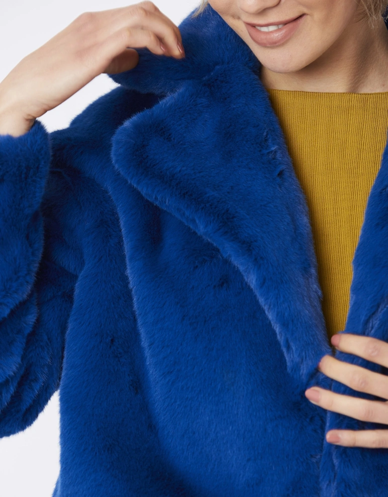 Blue Faux Fur Cropped Coat