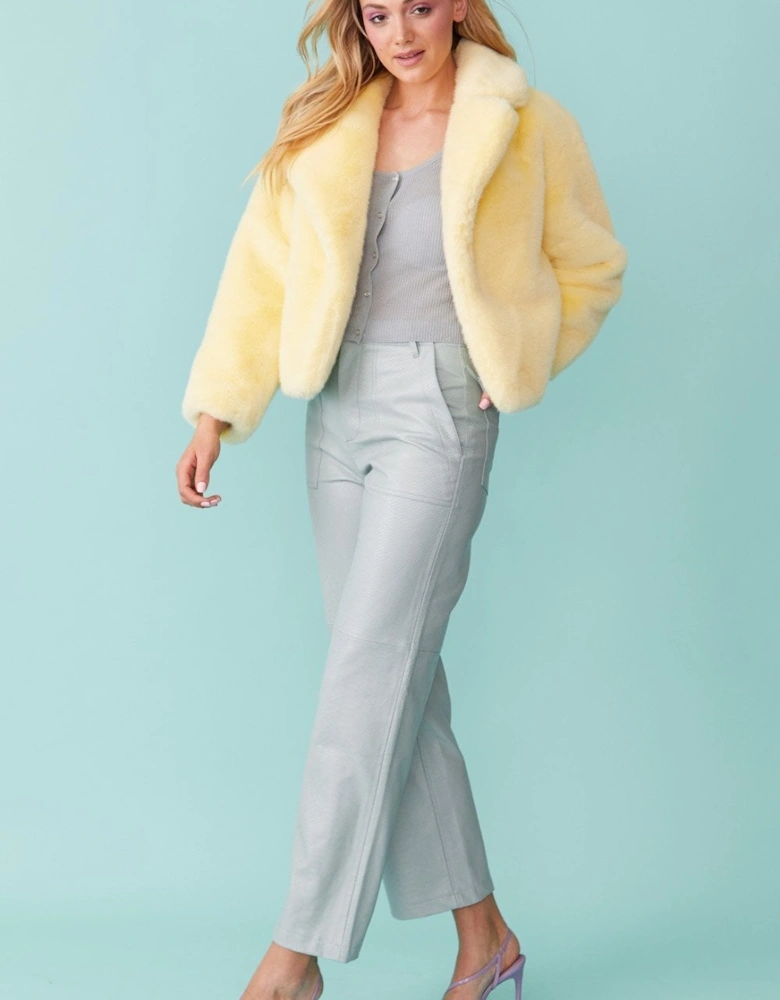 Yellow Faux Fur Cropped Coat