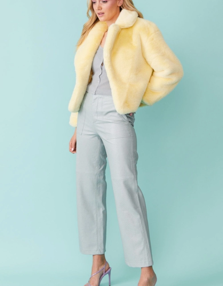 Yellow Faux Fur Cropped Coat