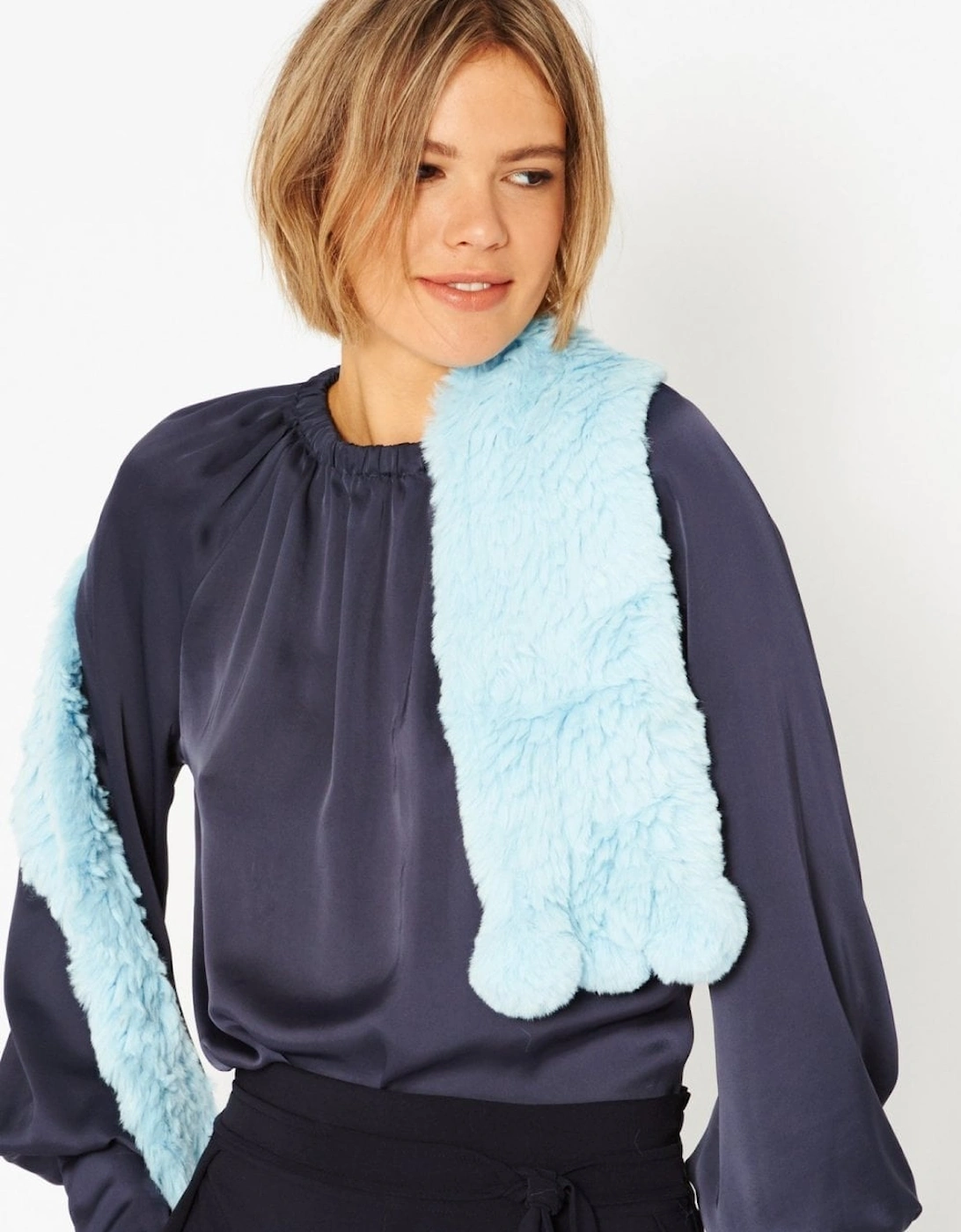 Blue Hand Knitted Faux Fur Scarf