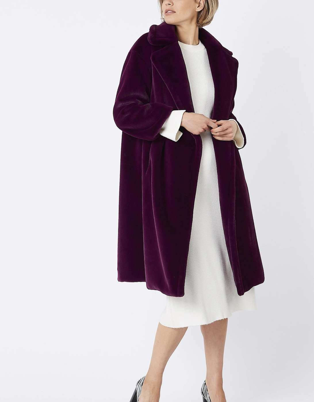 Purple Faux Fur Midi Shaved Shearling Coat