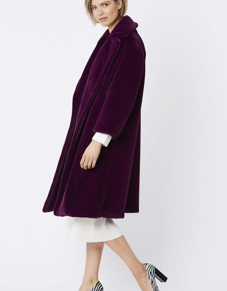 Purple Faux Fur Midi Shaved Shearling Coat