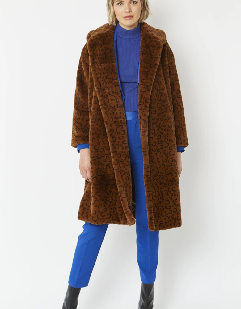 Chocolate Faux Fur Midi Shaved Shearling Coat