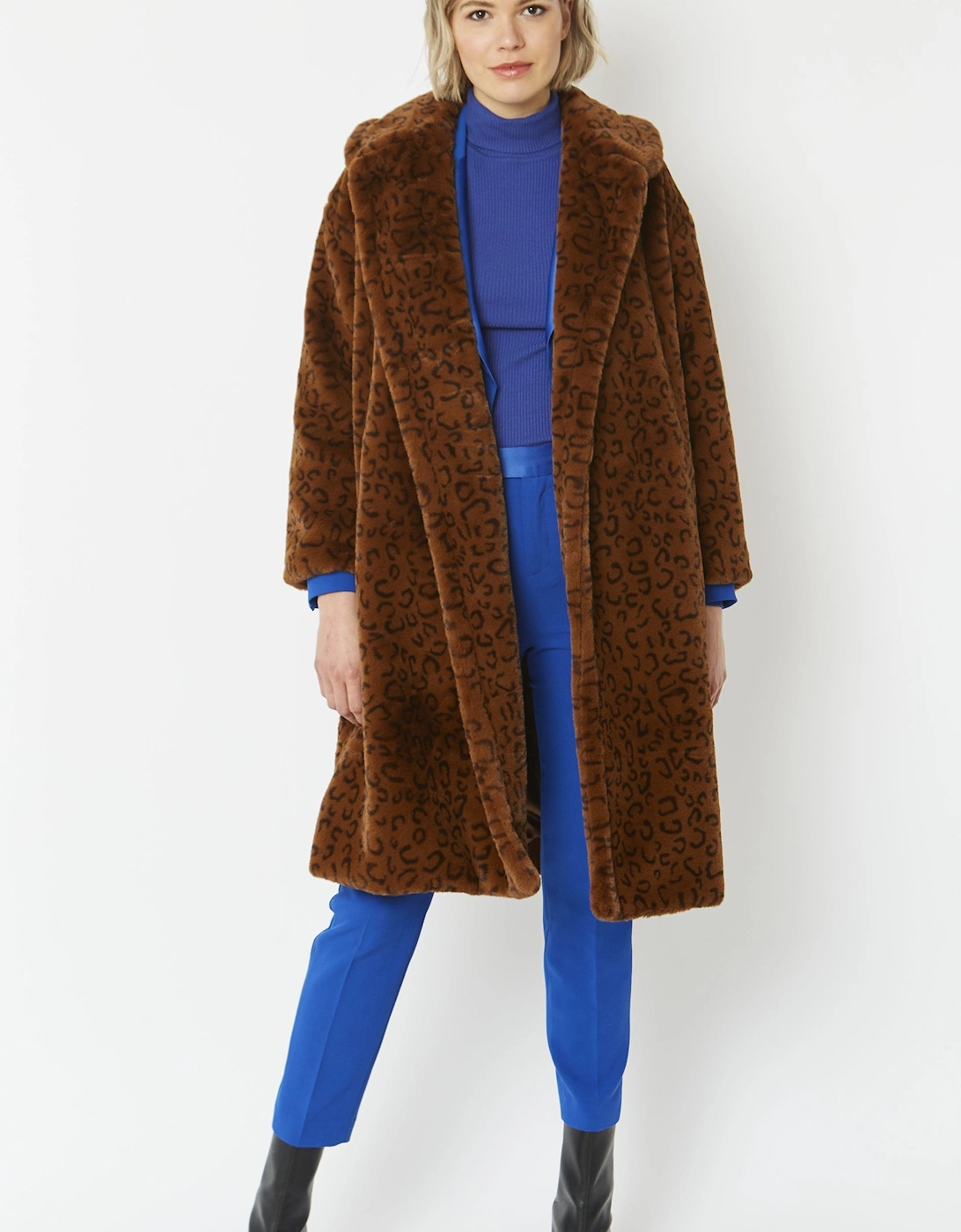 Chocolate Faux Fur Midi Shaved Shearling Coat, 15 of 14