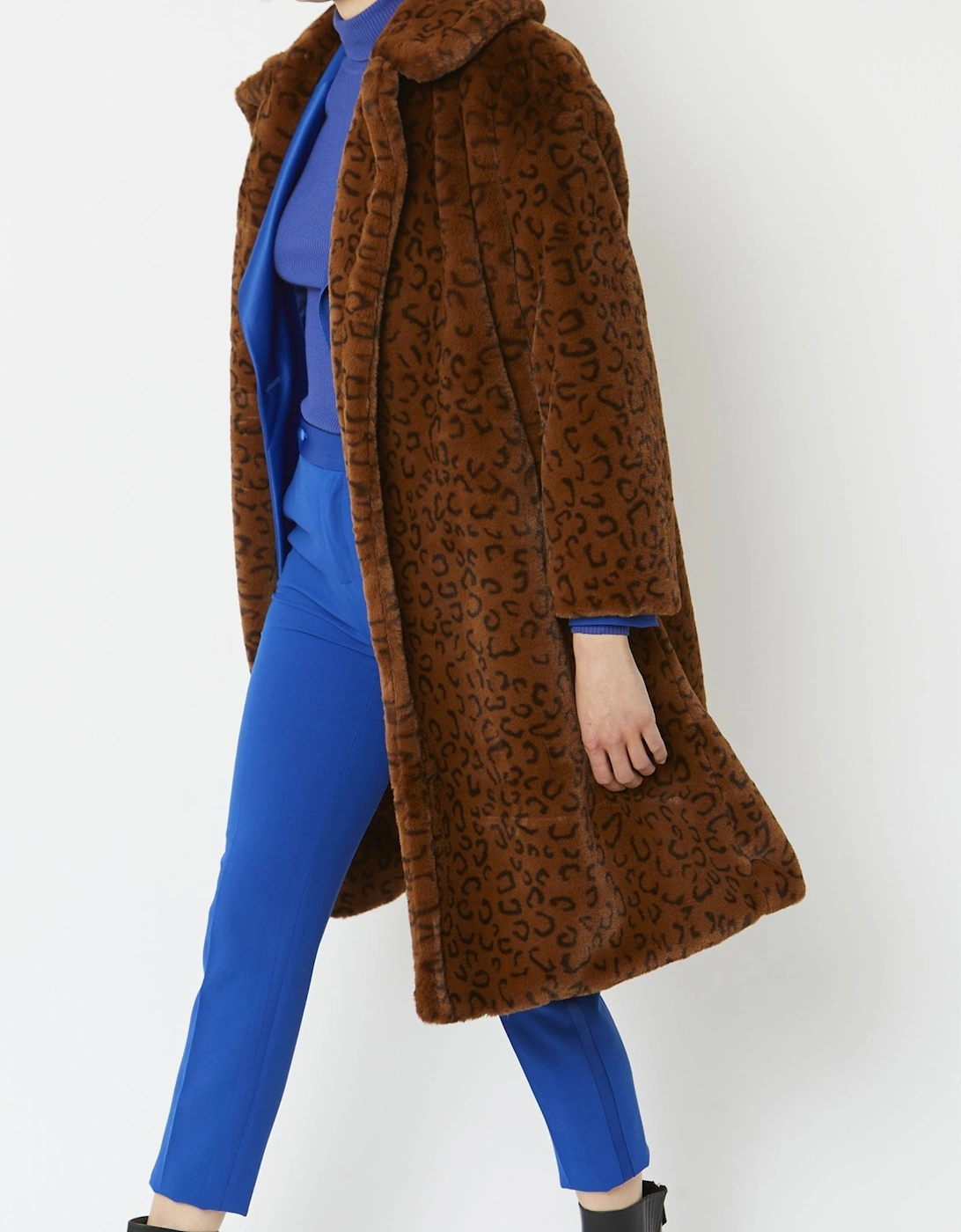 Chocolate Faux Fur Midi Shaved Shearling Coat