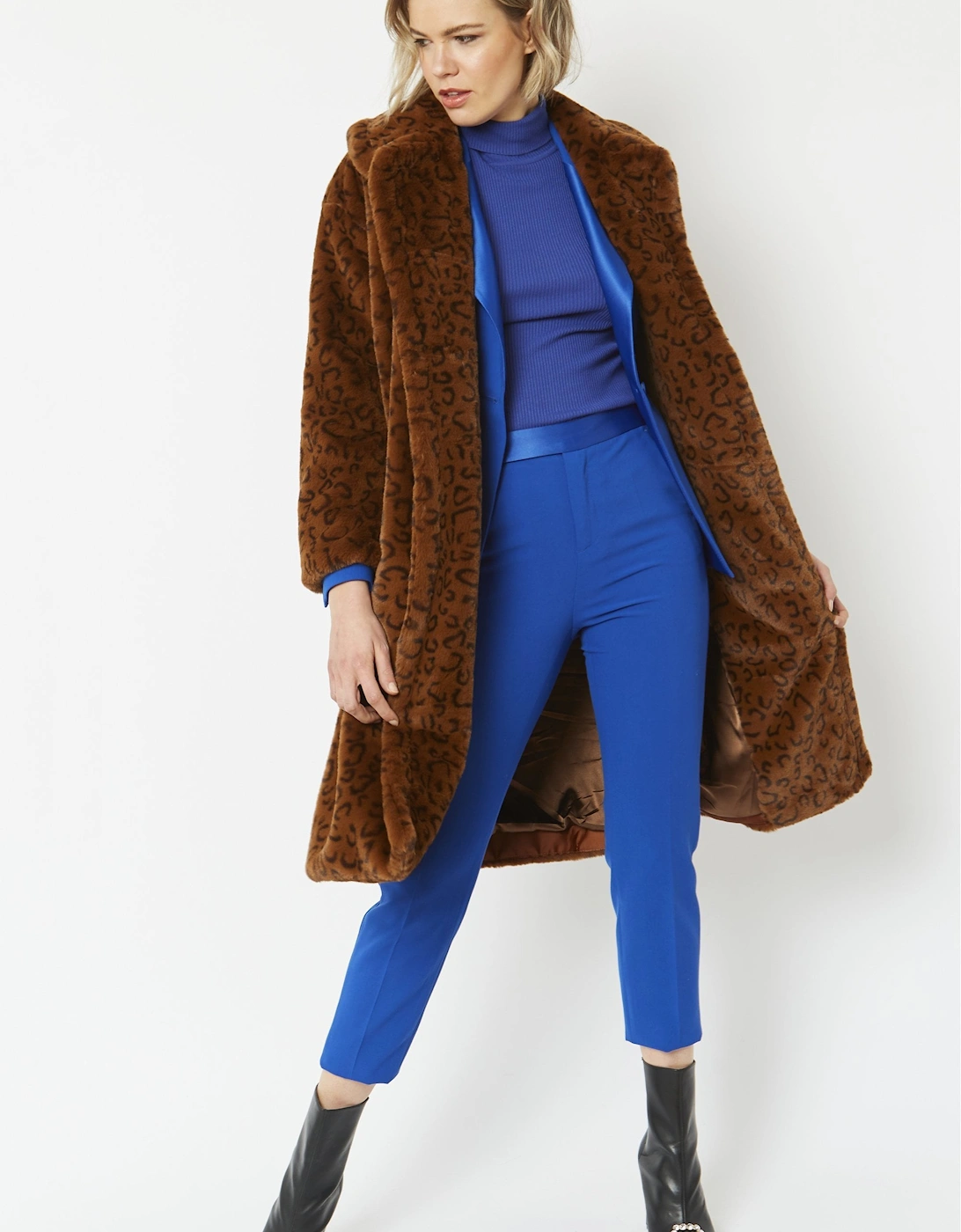 Chocolate Faux Fur Midi Shaved Shearling Coat