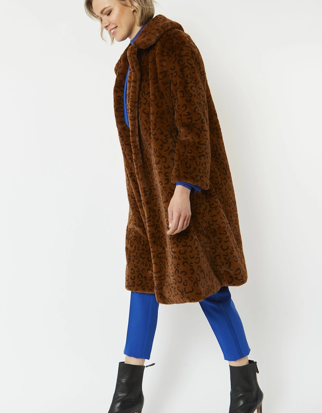 Chocolate Faux Fur Midi Shaved Shearling Coat