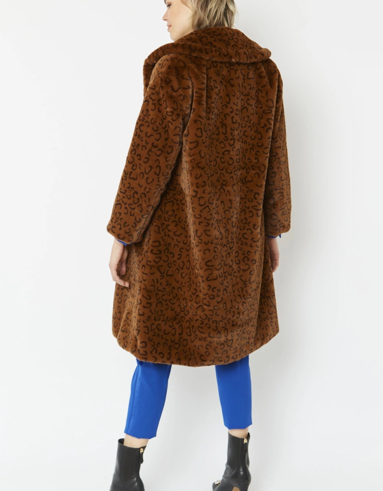 Chocolate Faux Fur Midi Shaved Shearling Coat