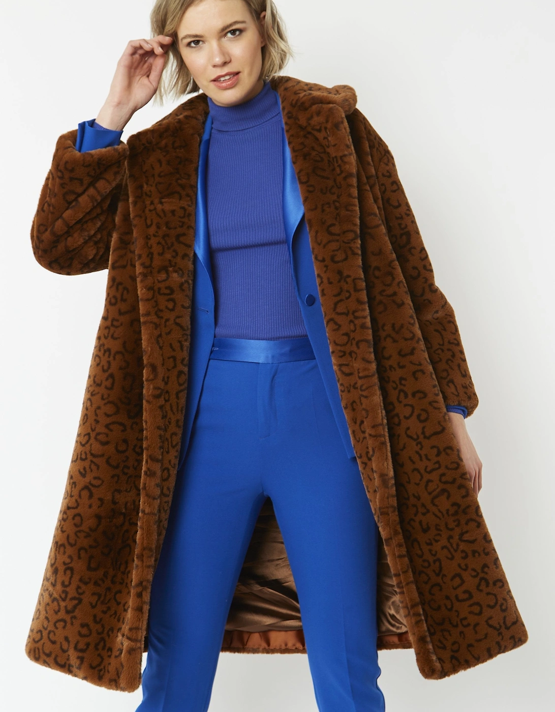 Chocolate Faux Fur Midi Shaved Shearling Coat