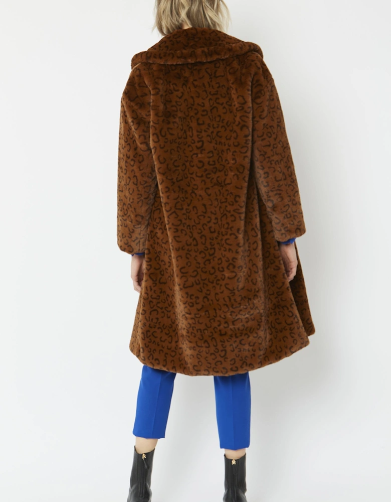 Chocolate Faux Fur Midi Shaved Shearling Coat