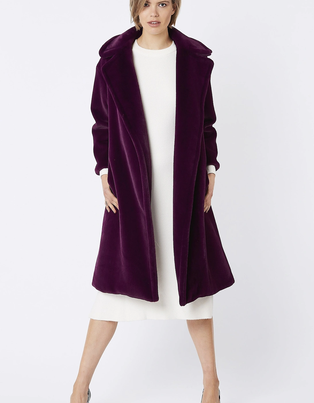 Purple Faux Fur Midi Shaved Shearling Coat