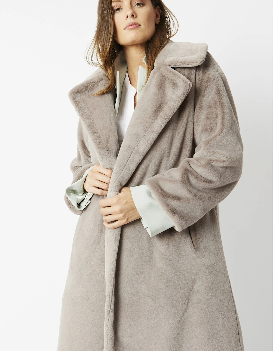 Grey Faux Fur Midi Shaved Shearling Coat, 6 of 5