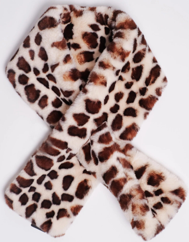 Cream Leopard Print Faux Fur Scarf