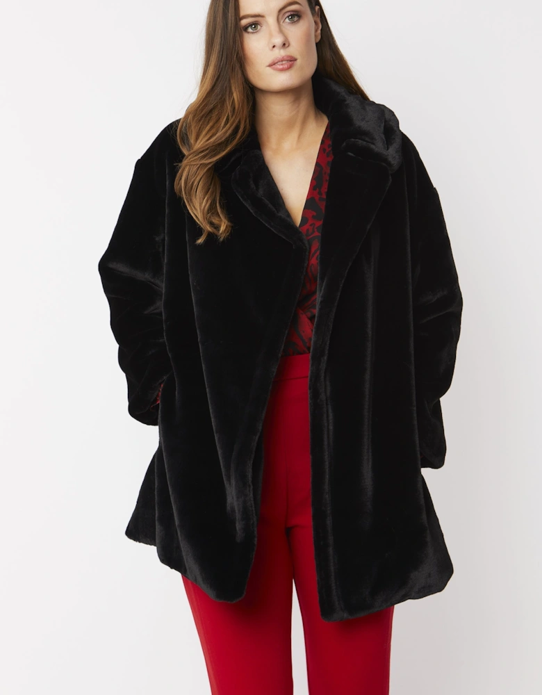 Black Faux Fur Midi Coat