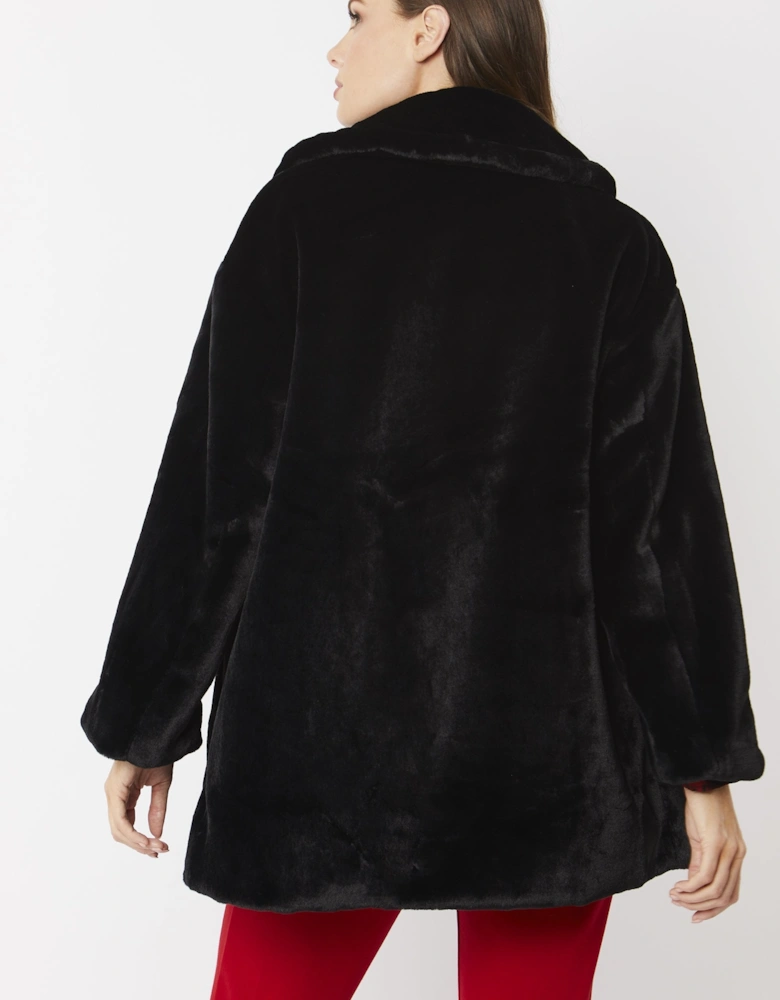 Black Faux Fur Midi Coat