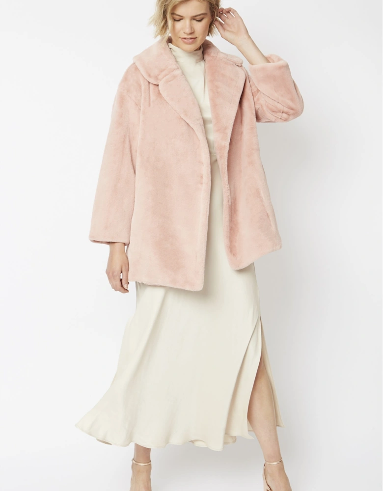 Pink Faux Fur Midi Coat