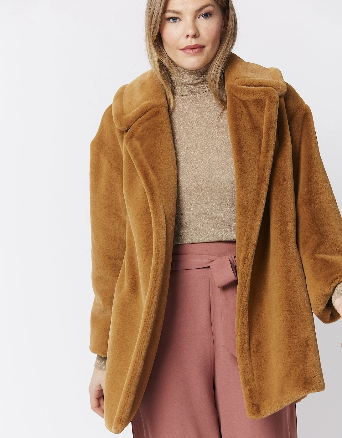 Mocha Faux Fur Midi Coat