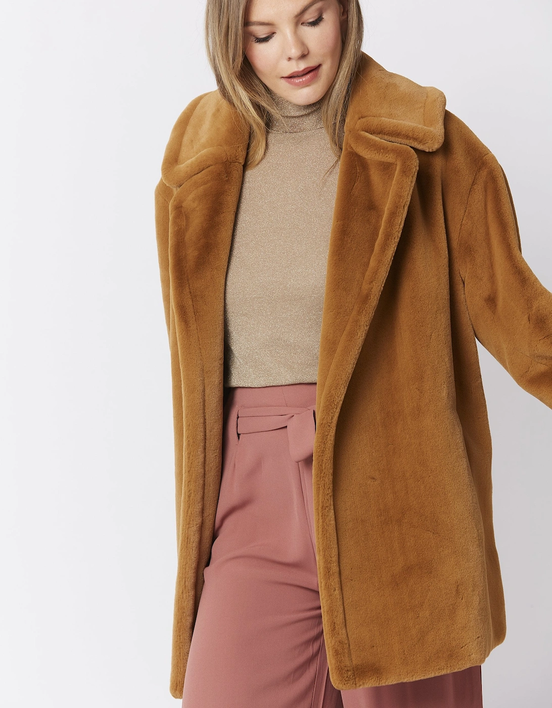 Mocha Faux Fur Midi Coat