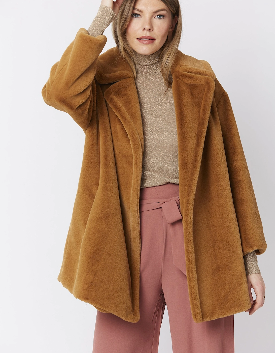 Mocha Faux Fur Midi Coat