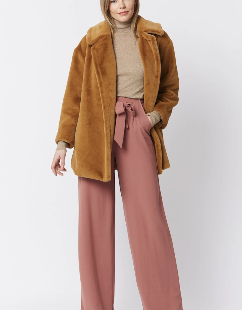 Mocha Faux Fur Midi Coat