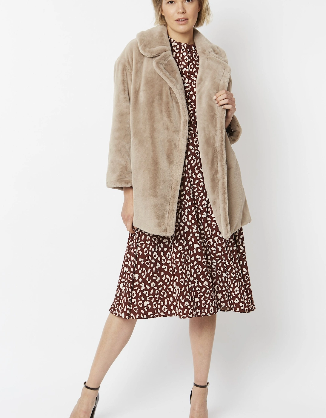 Mocha Faux Fur Midi Coat