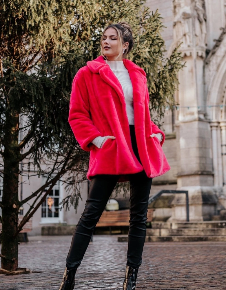 Pink Faux Fur Midi Coat