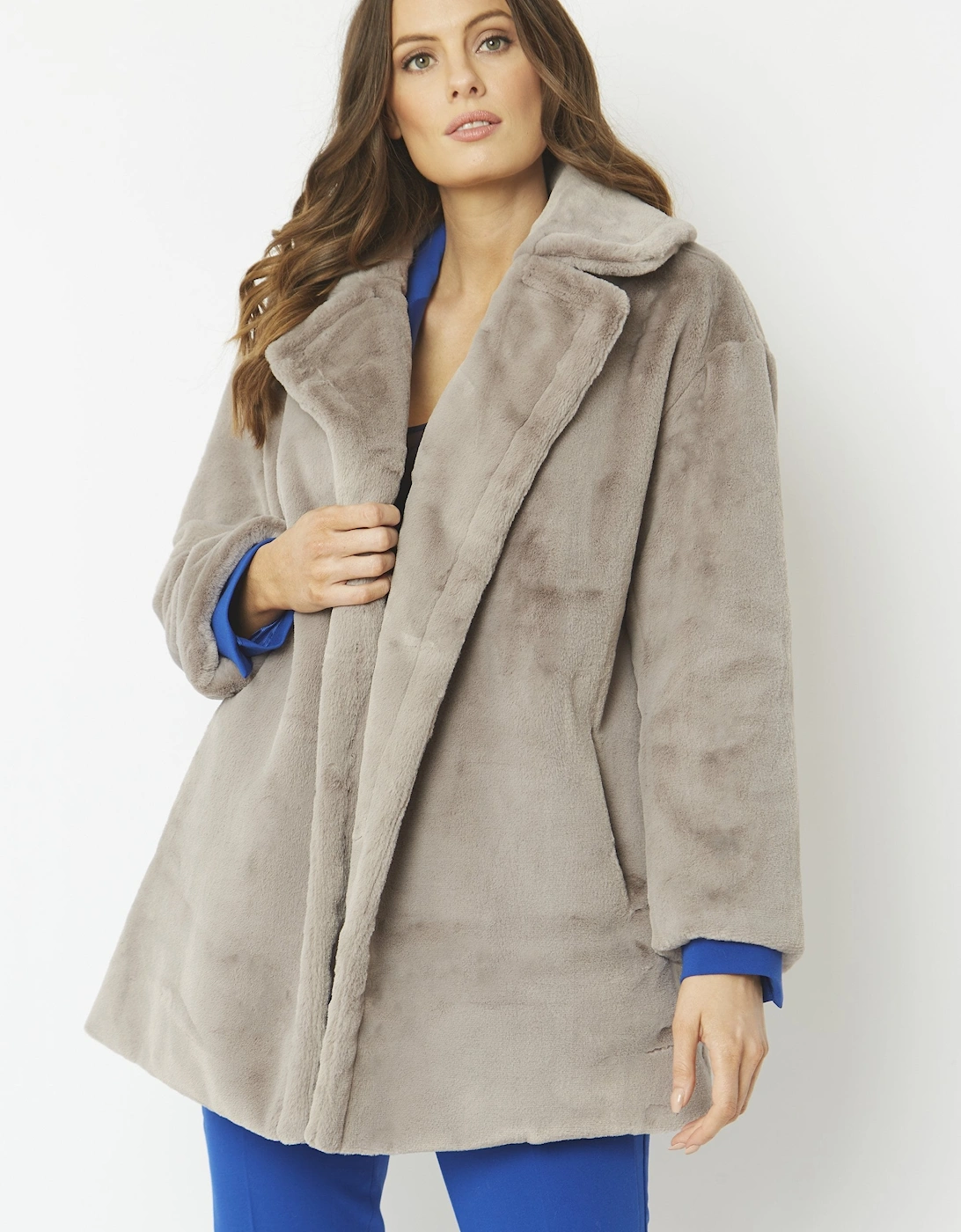 Grey Faux Fur Midi Coat