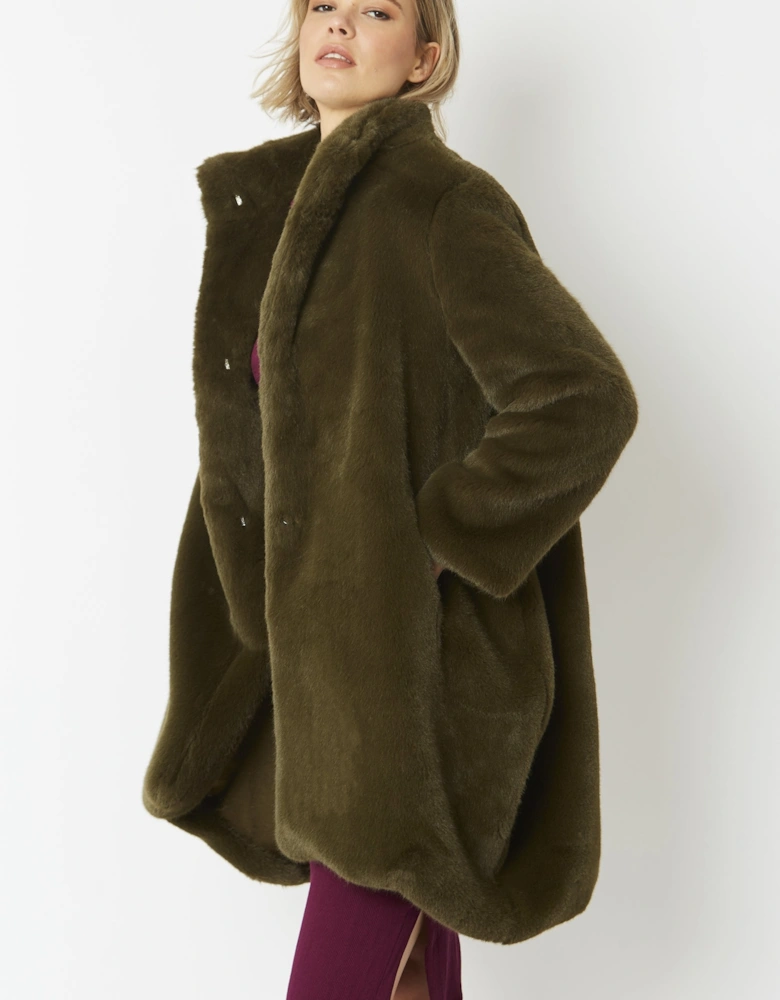 Khaki Oversized Faux Fur Coat