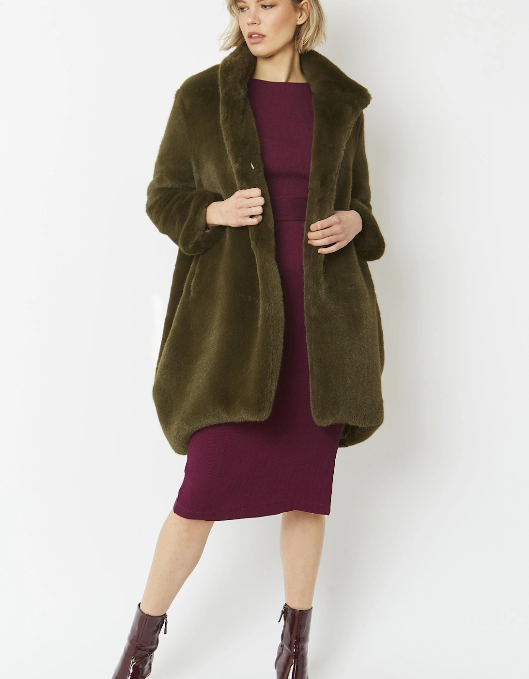 Khaki Oversized Faux Fur Coat
