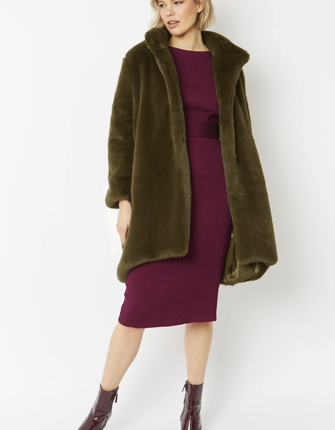 Khaki Oversized Faux Fur Coat