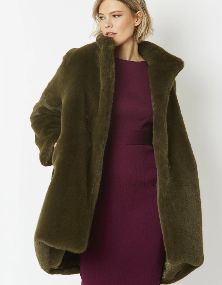 Khaki Oversized Faux Fur Coat