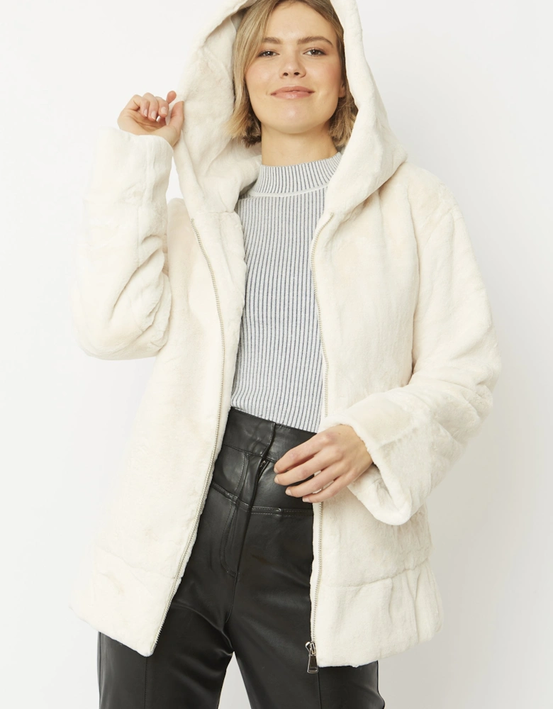 Cream Oversized Faux Fur Jacket