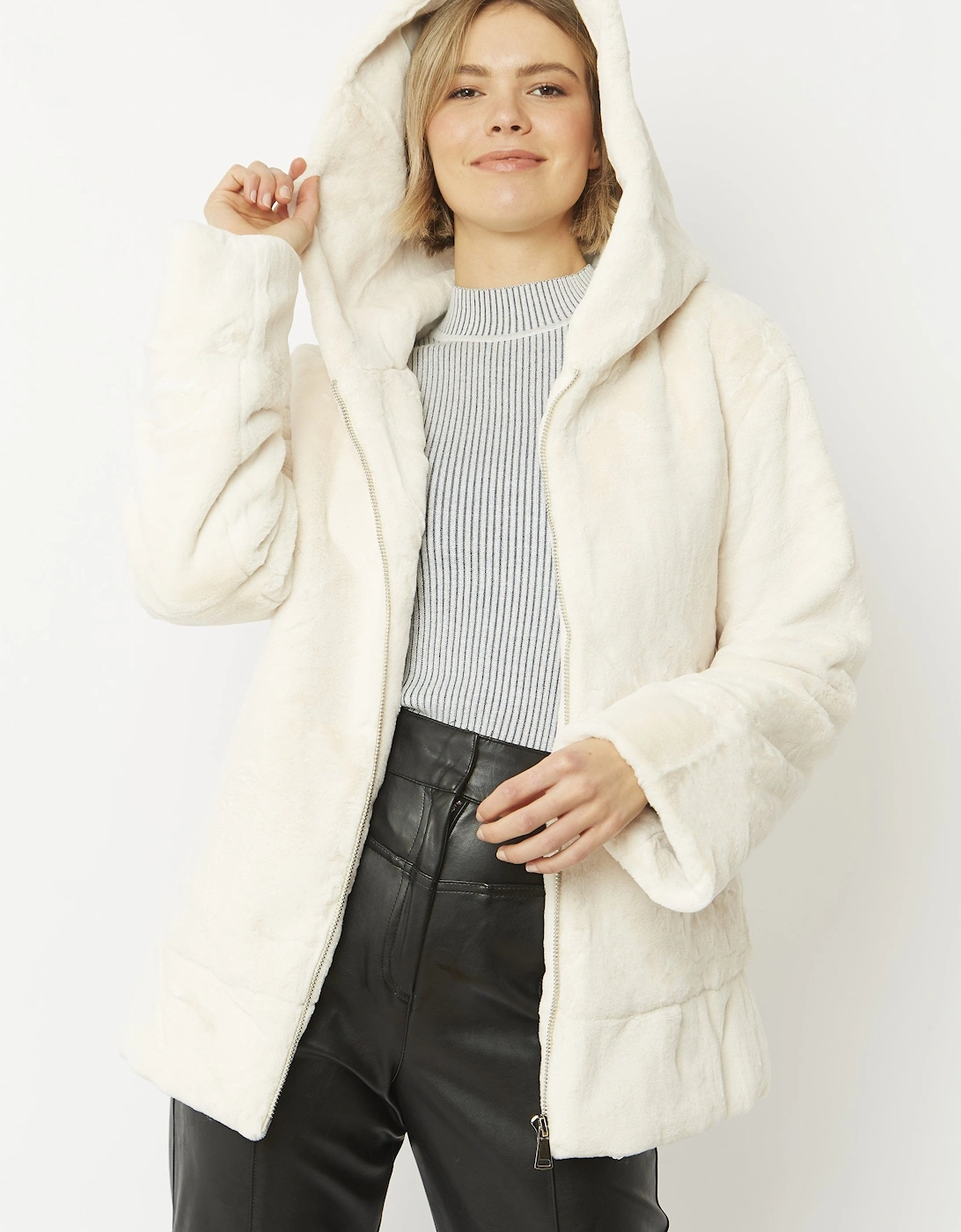 Cream Oversized Faux Fur Jacket, 9 of 8