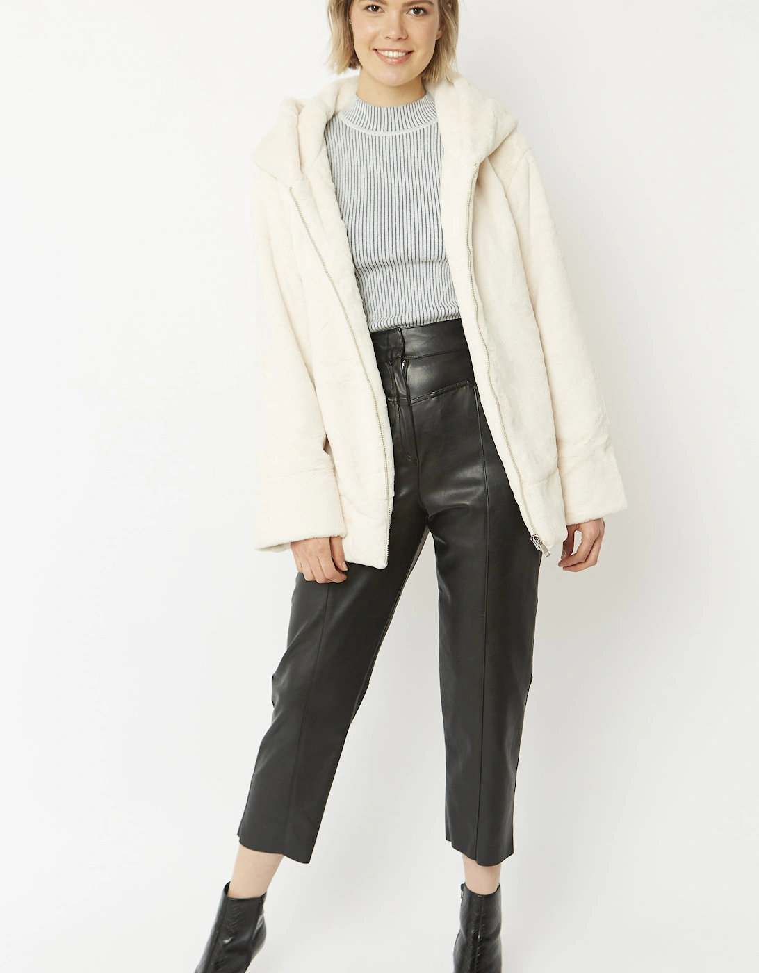 Cream Oversized Faux Fur Jacket