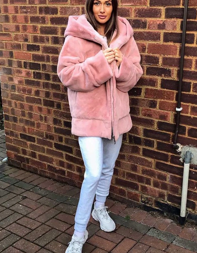 Pink Oversized Faux Fur Jacket