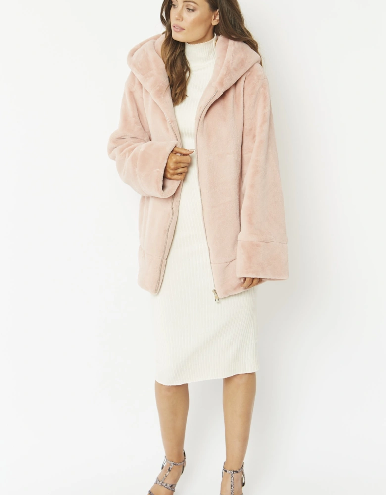 Pink Oversized Faux Fur Jacket
