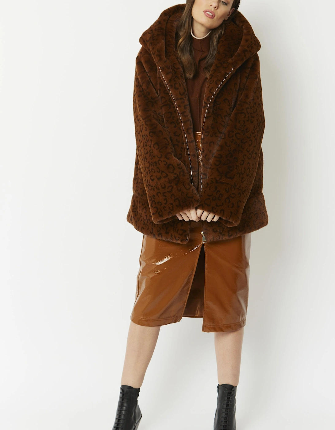 Brown Oversized Faux Fur Jacket