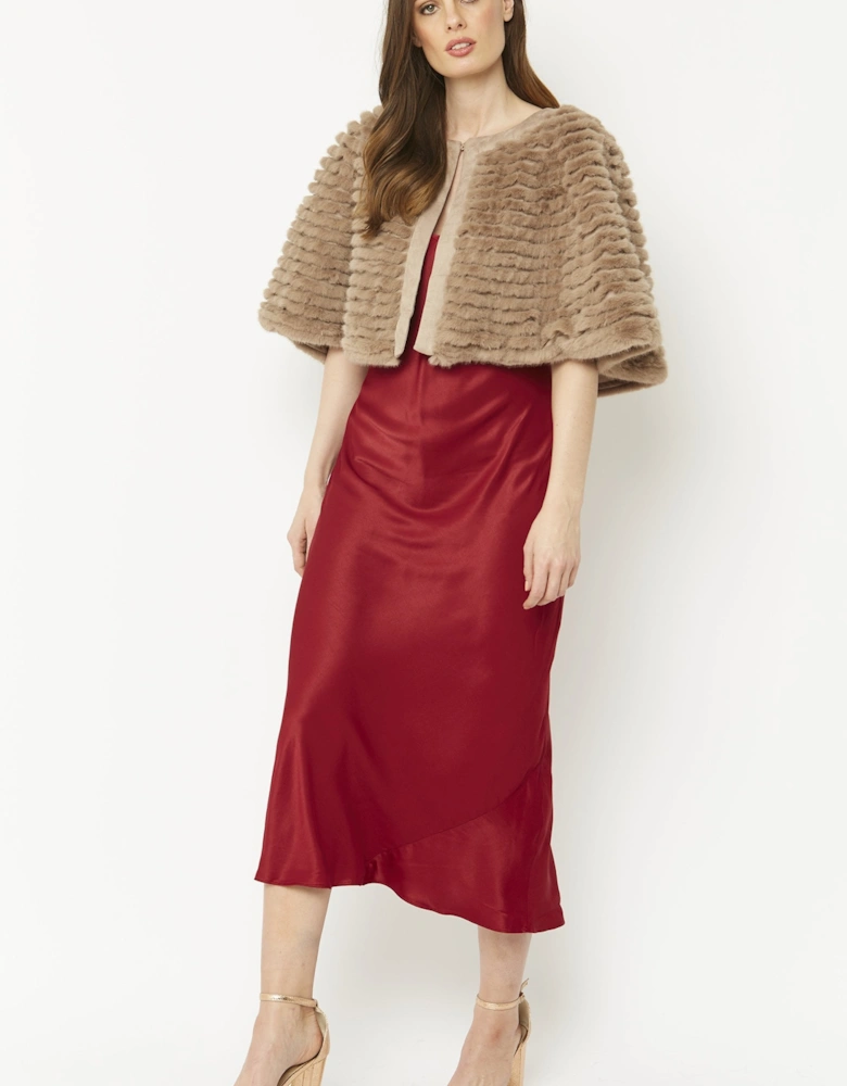 Mocha Ribbed Faux Fur Cropped Cape