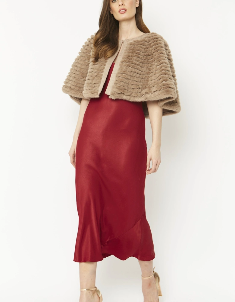 Mocha Ribbed Faux Fur Cropped Cape