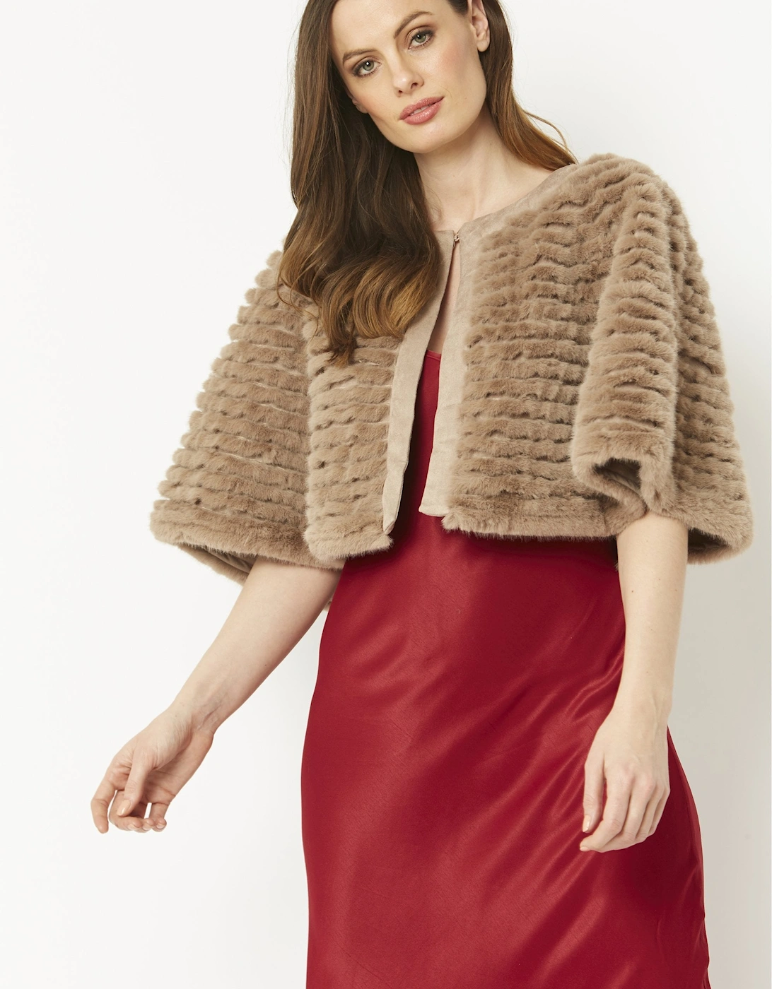 Mocha Ribbed Faux Fur Cropped Cape