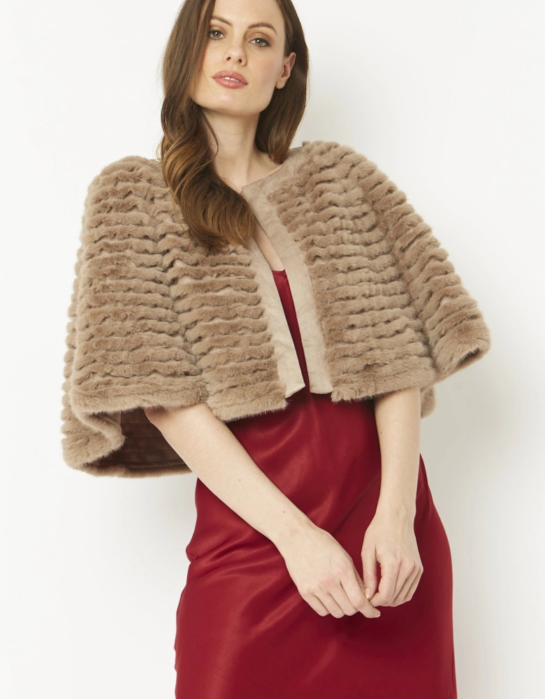 Mocha Ribbed Faux Fur Cropped Cape