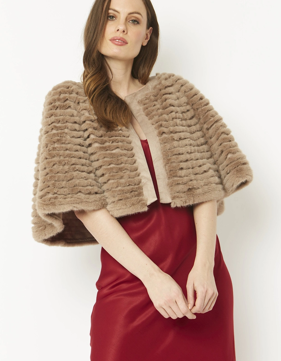 Mocha Ribbed Faux Fur Cropped Cape, 10 of 9