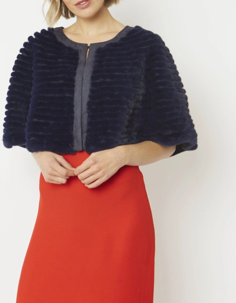 Navy Ribbed Faux Fur Cropped Cape