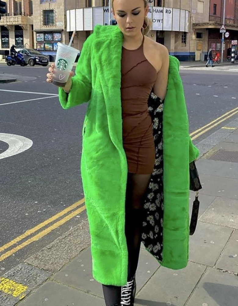 Green Faux Fur Maxi Coat