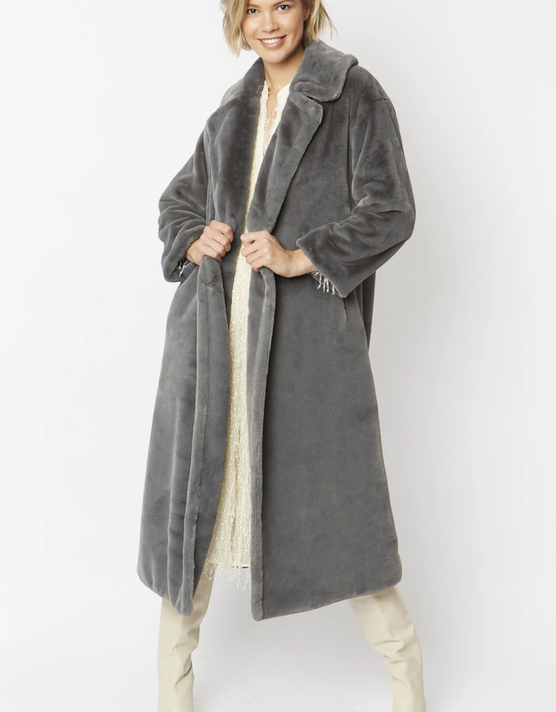 Grey Faux Fur Maxi Coat